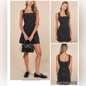 NWT Lulus So Delighted Washed Black Denim Corset Seam Mini Dress size XL